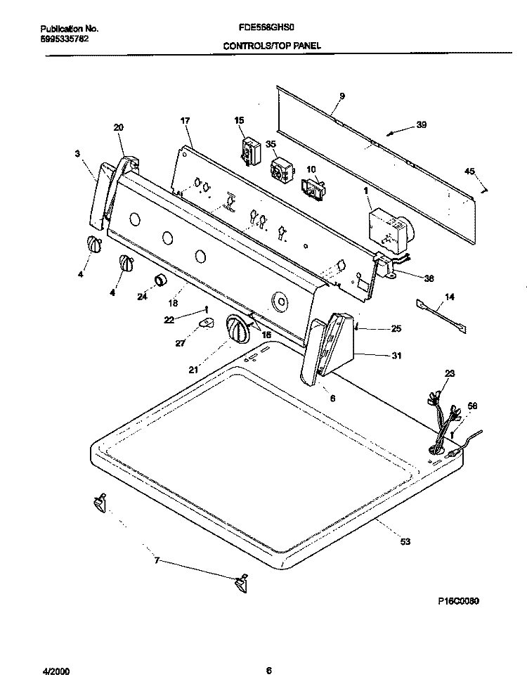 P16C0080 CONTROL PANEL Diagram and Parts List for FDE558GHS0  Frigidaire Dryer