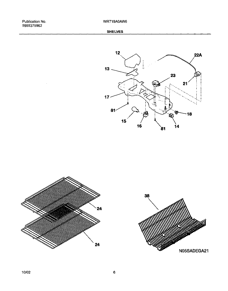 SHELVES Diagram and Parts List for WRT18A0AW6  Westinghouse Refrigerator