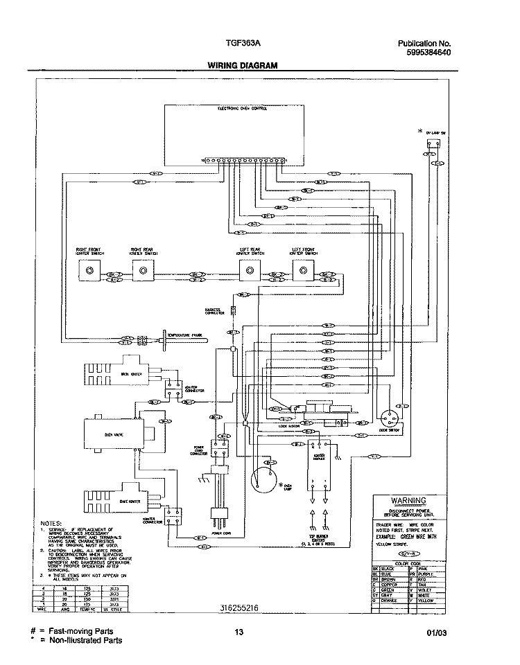 WIRING DIAGRAM Diagram and Parts List for TGF363AUD  Tappan Range