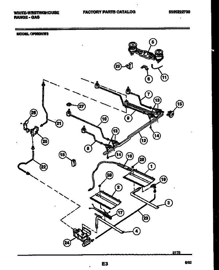 BURNER, MANIFOLD AND GAS CONTROL Diagram and Parts List for GF950ND3  Frigidaire Range