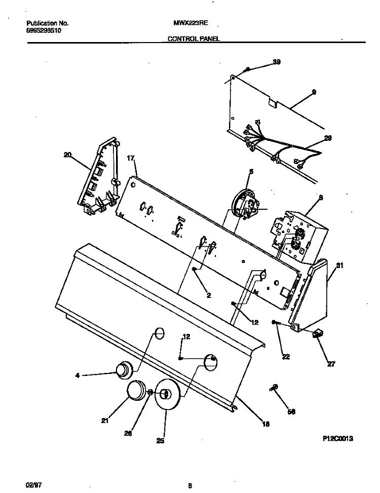 CONTROL PANEL Diagram and Parts List for MWX223REW1  Frigidaire Washer