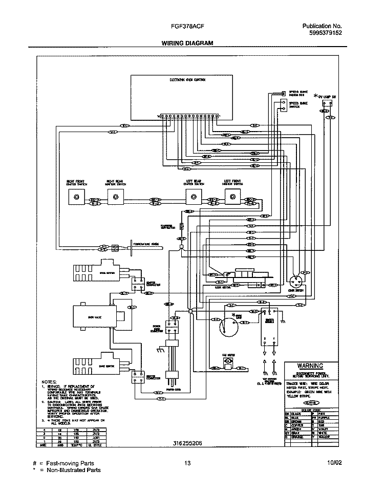 WIRING DIAGRAM Diagram and Parts List for FGF378ACF  Frigidaire Range