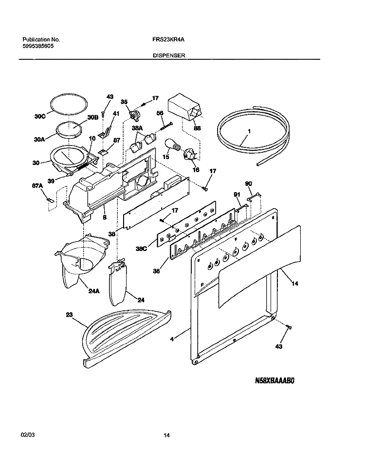 DISPENSER Diagram and Parts List for FRS23KR4AB7  Frigidaire Refrigerator