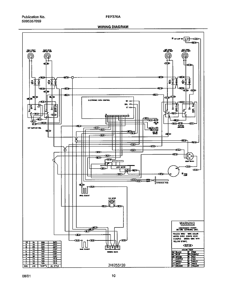 WIRING DIAGRAM Diagram and Parts List for FEF376ASA  Frigidaire Range