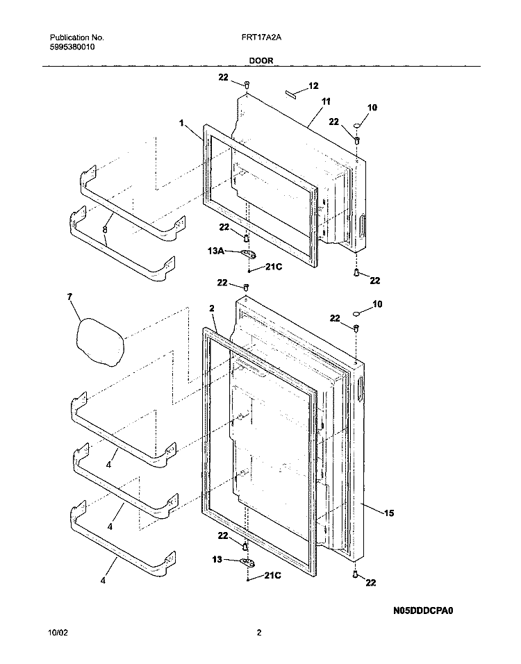 DOORS Diagram and Parts List for FRT17A2AW2  Frigidaire Refrigerator