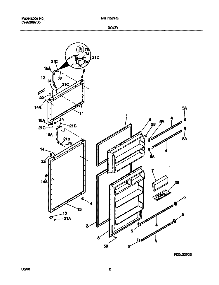DOORS Diagram and Parts List for MRT15DRED4  Frigidaire Refrigerator