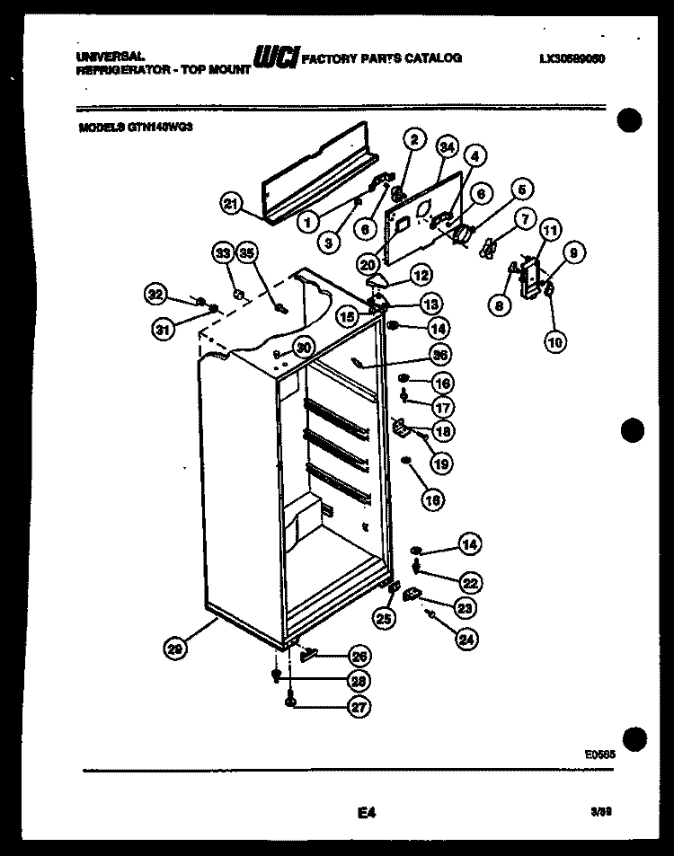 CABINET PARTS Diagram and Parts List for GTN140WGW3-00  Uni Refrigerator