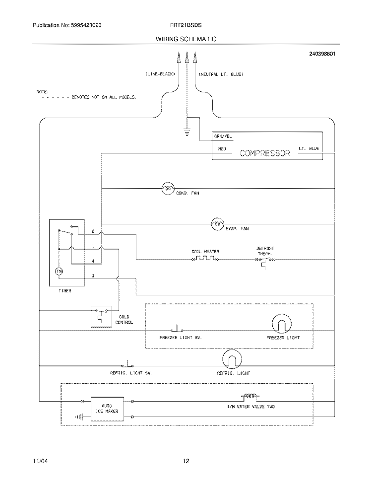 WIRING SCHEMATIC Diagram and Parts List for FRT21BSDSB3  Frigidaire Refrigerator