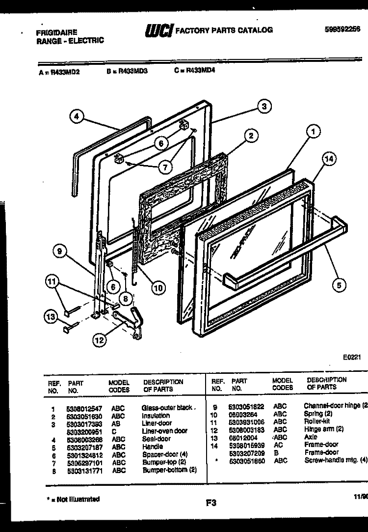 DOOR PARTS Diagram and Parts List for R433MEM3  Frigidaire Range