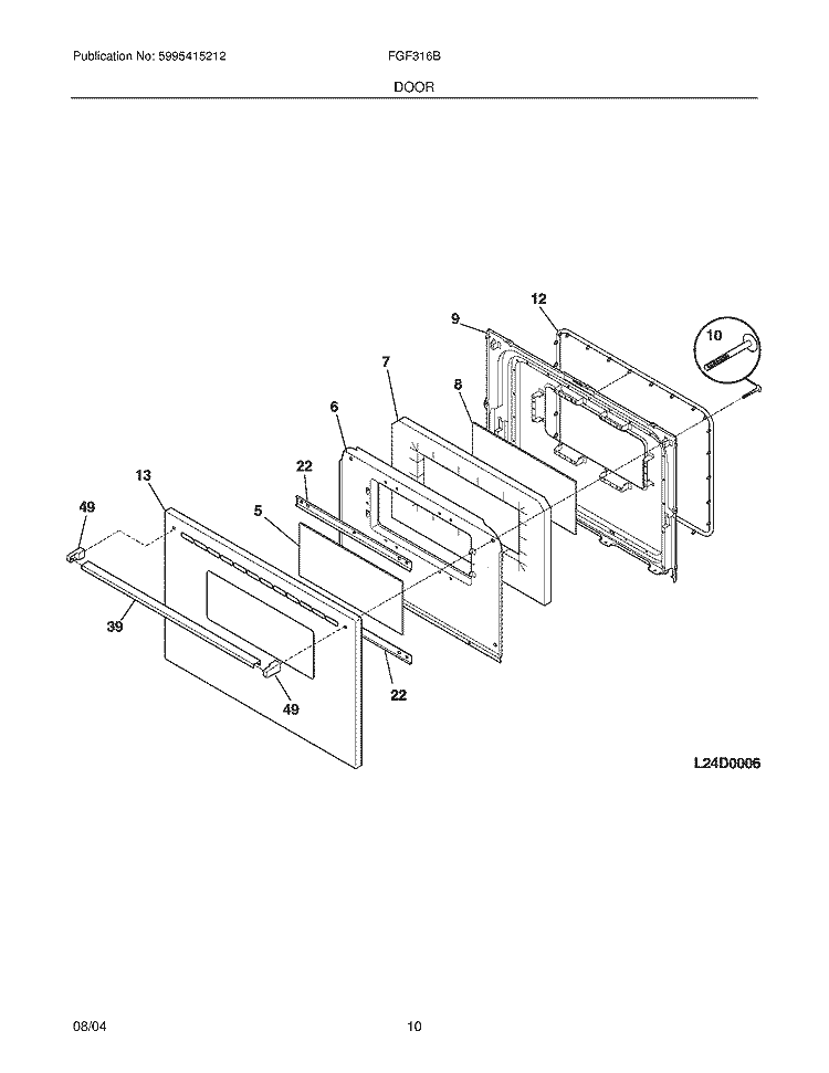 DOOR Diagram and Parts List for FGF316BSC  Frigidaire Range