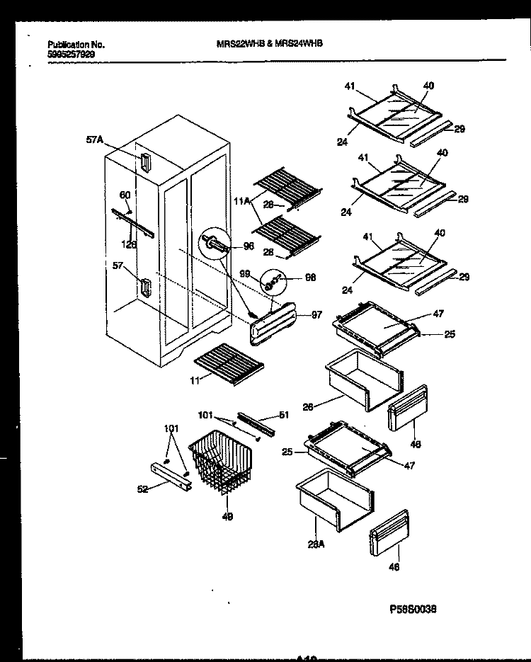 SHELVES AND SUPPORTS Diagram and Parts List for MRS22WHBD0  Frigidaire Refrigerator