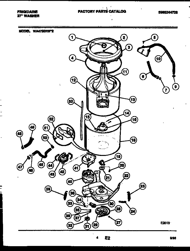 TUB DETAIL Diagram and Parts List for WA4720RW2  Frigidaire Washer