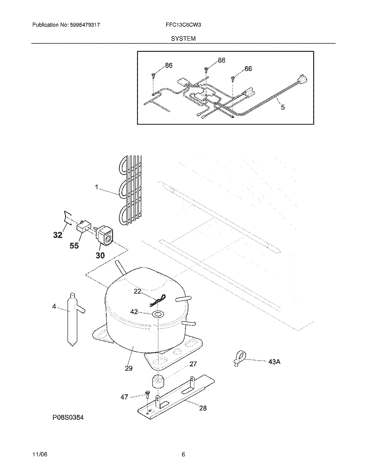 SYSTEM Diagram and Parts List for FFC13C6CW3  Frigidaire Freezer