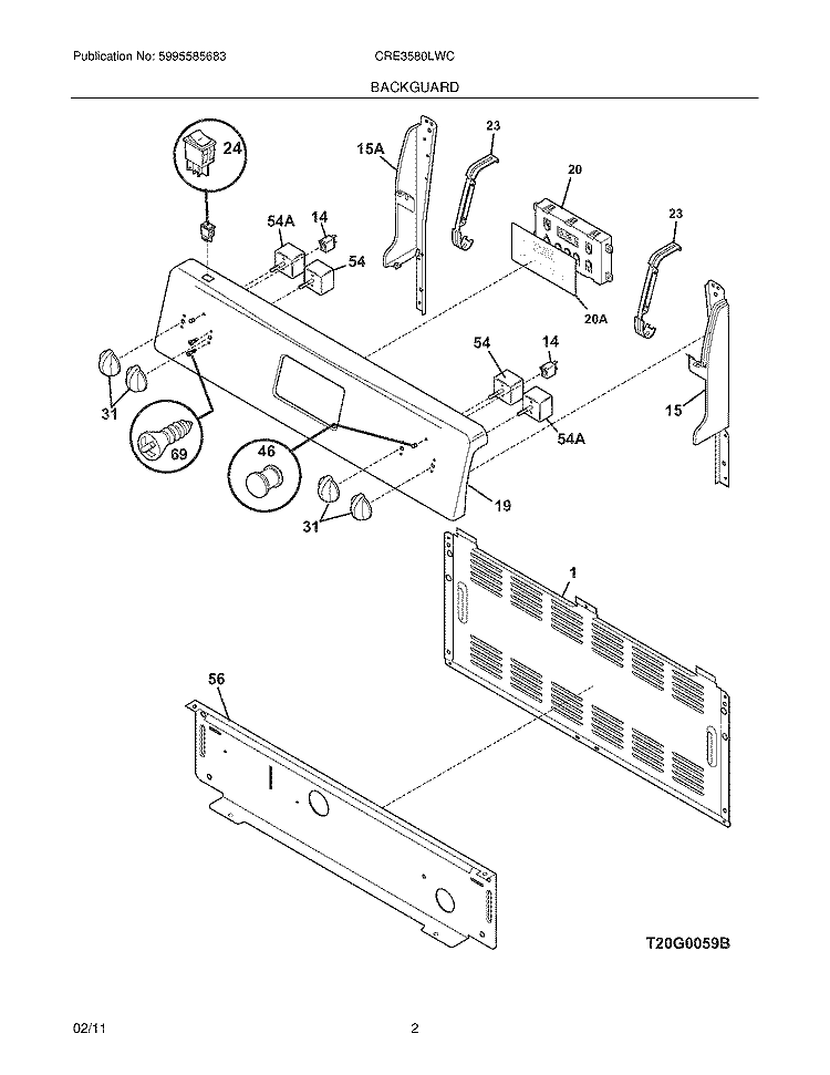 BACKGUARD Diagram and Parts List for CRE3580LWC  Crosley Range
