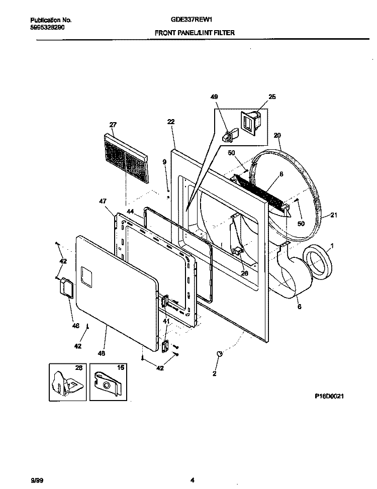 FRONT PANEL / LINT TRAP Diagram and Parts List for GDE337REW1  Gibson Dryer