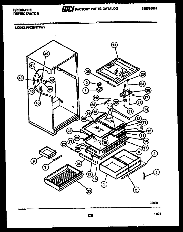 SHELVES AND SUPPORTS Diagram and Parts List for FPCE19TFW1  Frigidaire Refrigerator
