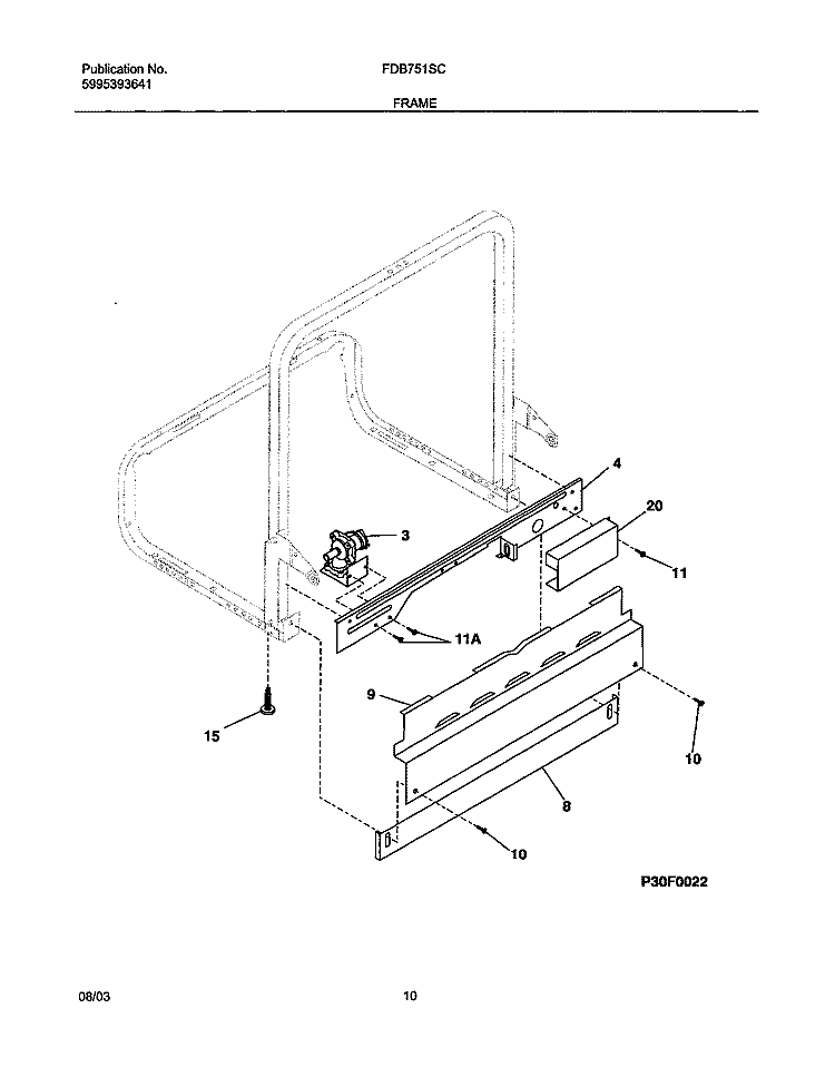 FRAME Diagram and Parts List for FDB751SCC0  Frigidaire Dishwasher