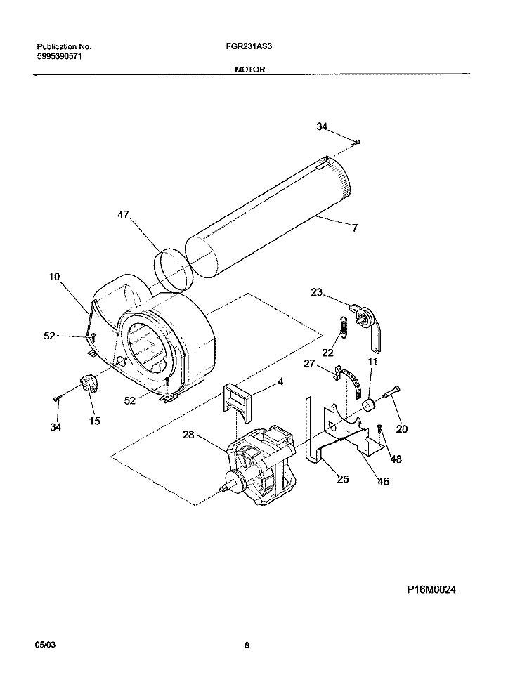 MOTOR Diagram and Parts List for FGR231AS3  Frigidaire Dryer