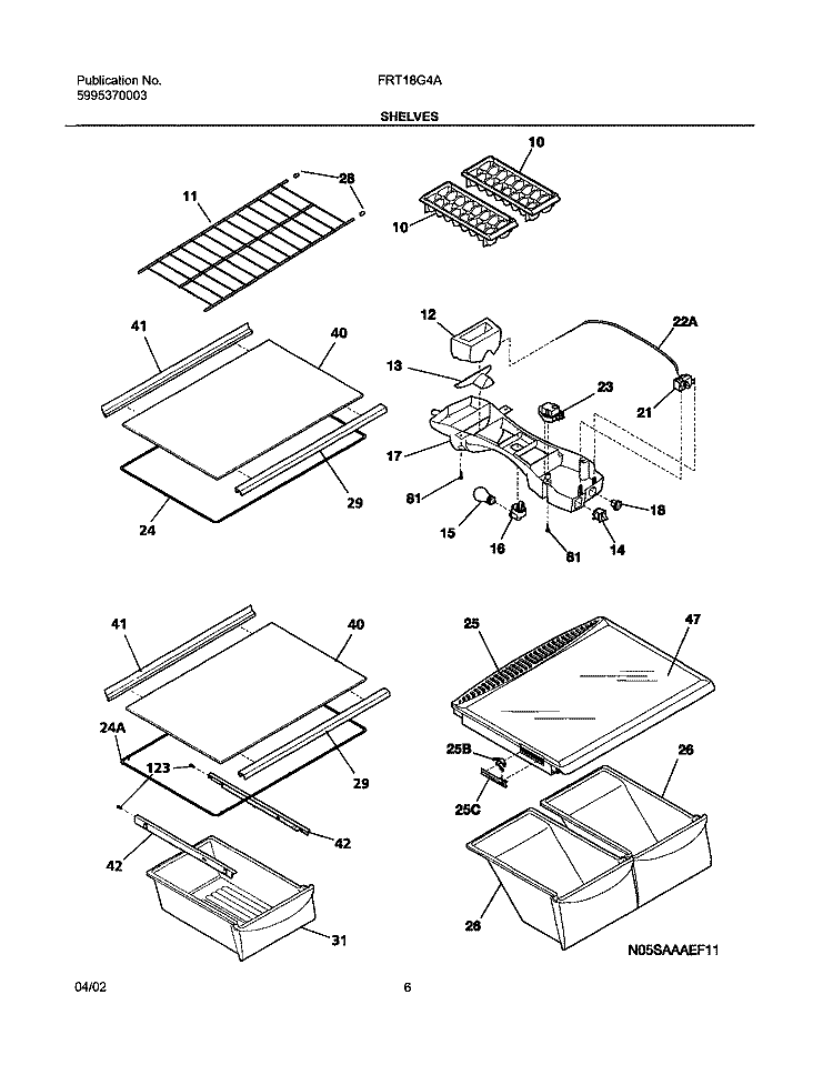 SHELVES Diagram and Parts List for FRT18G4AQ6  Frigidaire Refrigerator