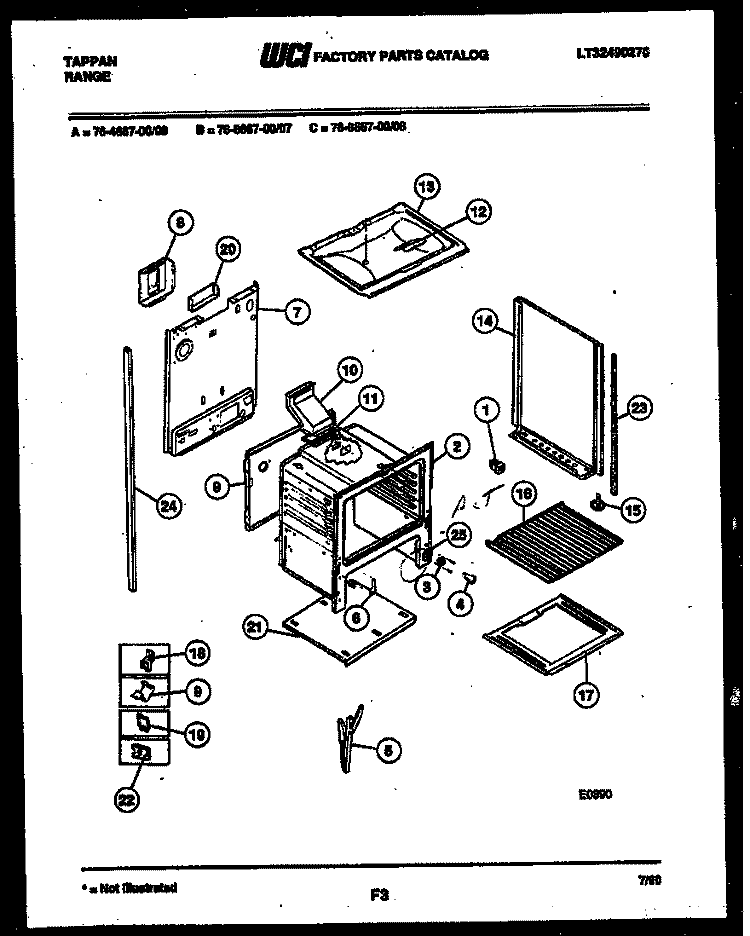 LOWER BODY PARTS Diagram and Parts List for 76-4667-00-08  Tappan Microwave Oven Combo