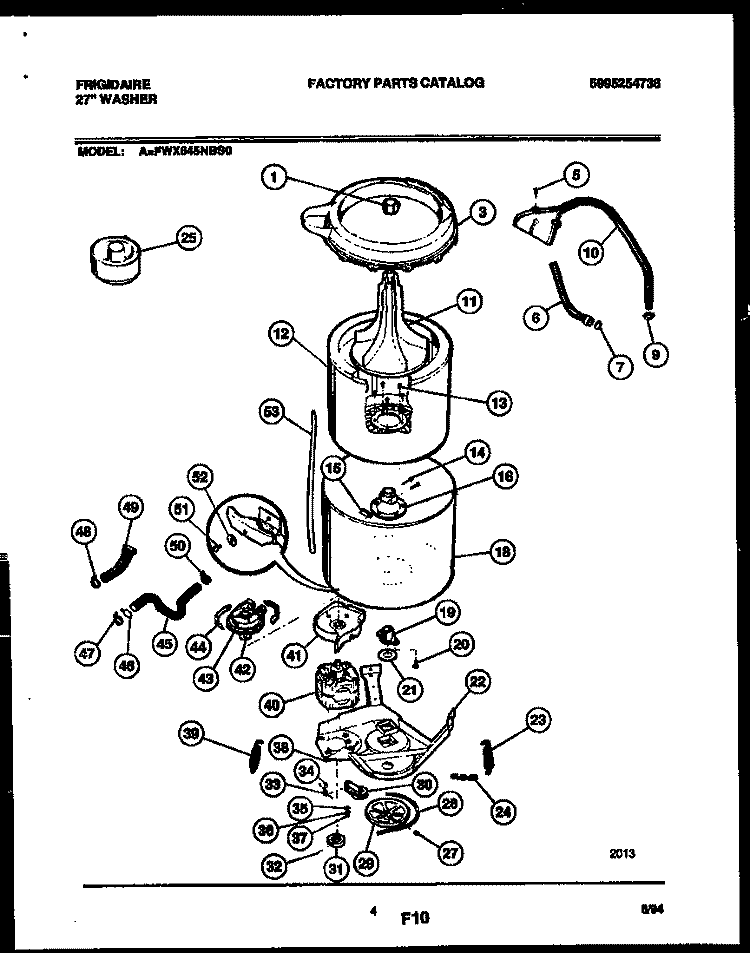 TUB DETAIL Diagram and Parts List for FWX645NBS0  Frigidaire Washer