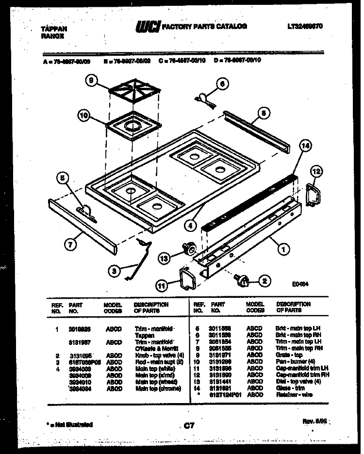 COOKTOP PARTS Diagram and Parts List for 76-4967-00-09  Tappan Microwave Oven Combo