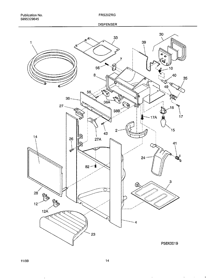 ICE DISPENSER Diagram and Parts List for FRS20ZRGB4  Frigidaire Refrigerator