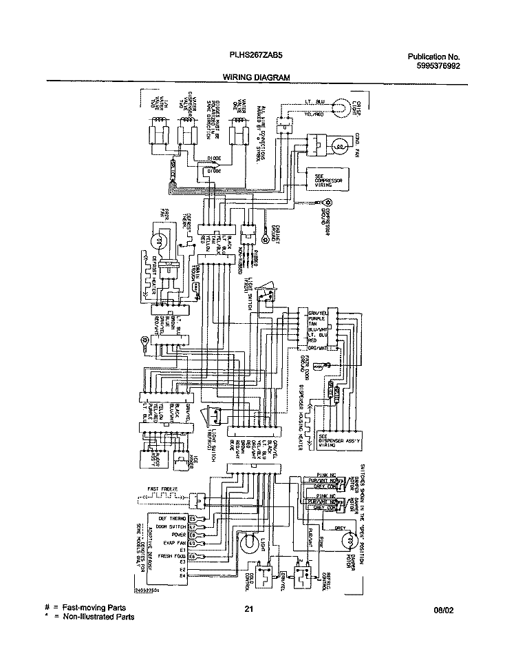 WIRING DIAGRAM Diagram and Parts List for PLHS267ZAB5  Frigidaire Refrigerator