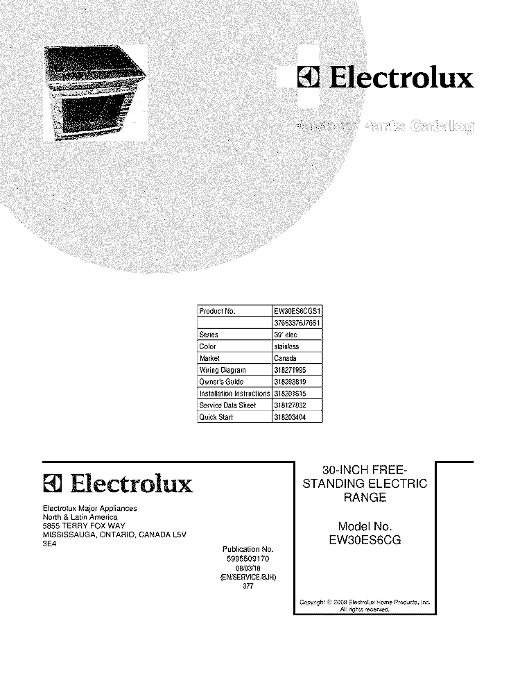 COVER Diagram and Parts List for EW30ES6CGS1  Electrolux Range