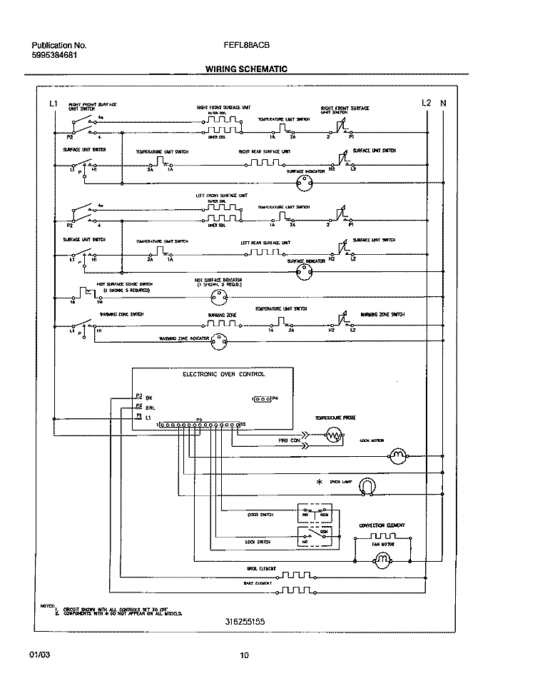 WIRING SCHEMATIC Diagram and Parts List for FEFL88ACB  Frigidaire Range