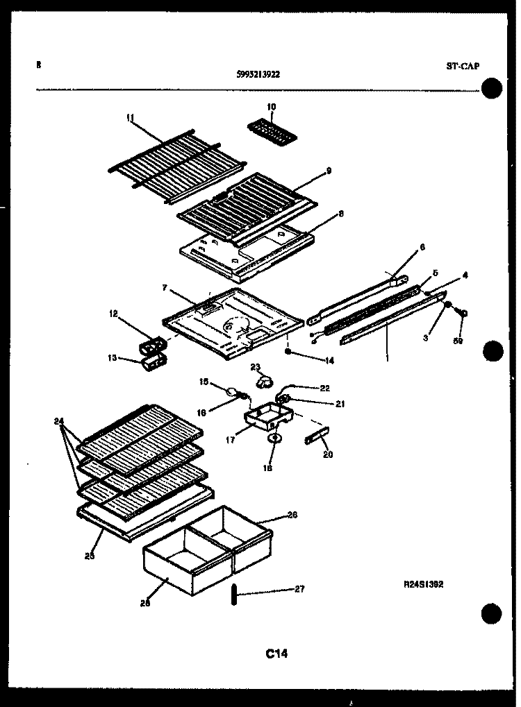 SHELVES AND SUPPORTS Diagram and Parts List for TSK150HN0D  Kelvinator Refrigerator
