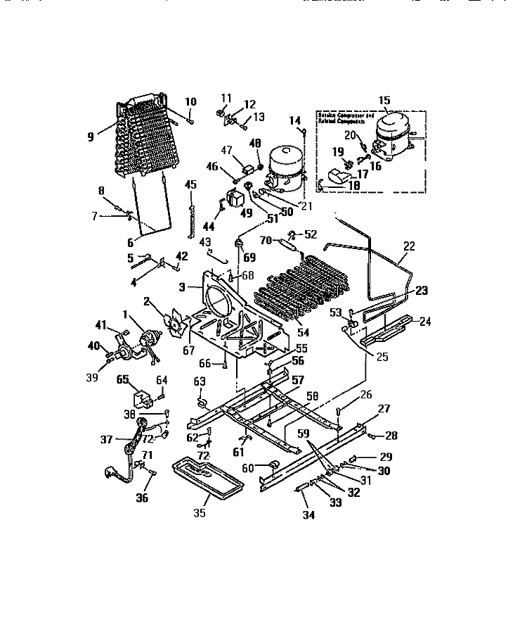 COMPRESSOR, CONDENSER, EVAPORATOR Diagram and Parts List for FPE26VWCL0  Frigidaire Refrigerator