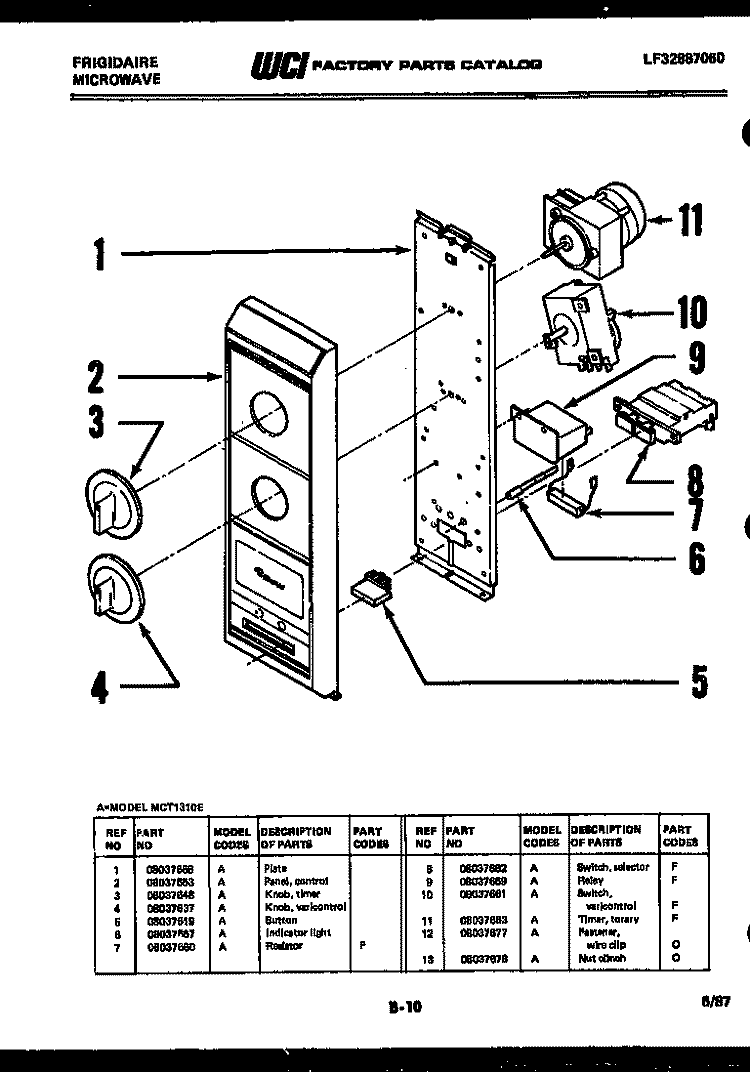 CONTROL PANEL Diagram and Parts List for MCT1310E  Frigidaire Microwave