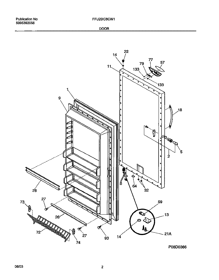 DOOR Diagram and Parts List for FFU20IC8CW1  Frigidaire Freezer