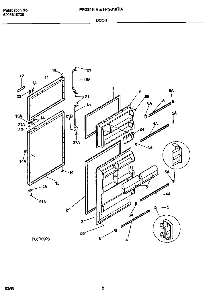 DOOR PARTS Diagram and Parts List for FPGS18TAL1  Frigidaire Refrigerator