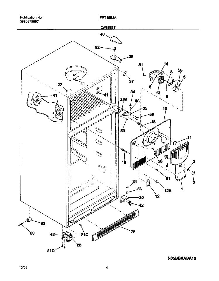 CABINET Diagram and Parts List for FRT15B3AQ3  Frigidaire Refrigerator