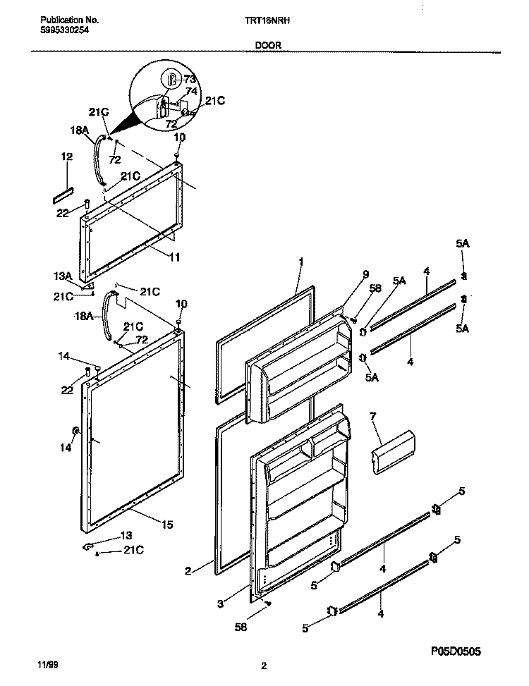DOORS Diagram and Parts List for TRT16NRHW1  Tappan Refrigerator