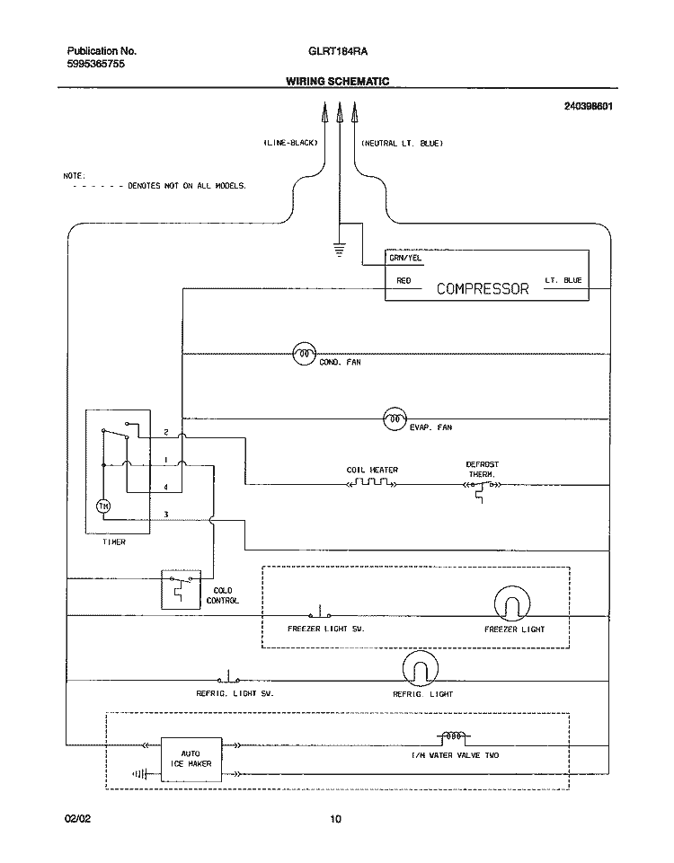 WIRING SCHEMATIC Diagram and Parts List for GLRT184RAB3  Frigidaire Refrigerator