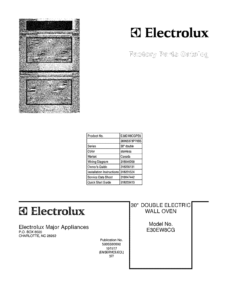 COVER Diagram and Parts List for E30EW8CGPS5  Electrolux Wall Oven