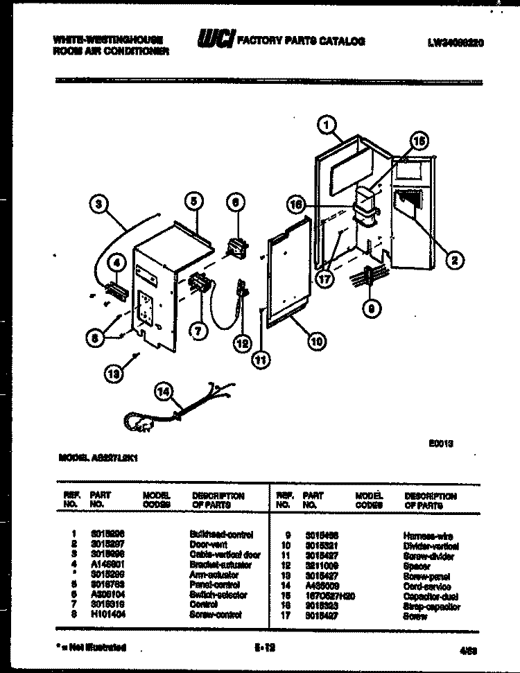 ELECTRICAL PARTS Diagram and Parts List for AS227L2K1  Frigidaire Air Conditioner