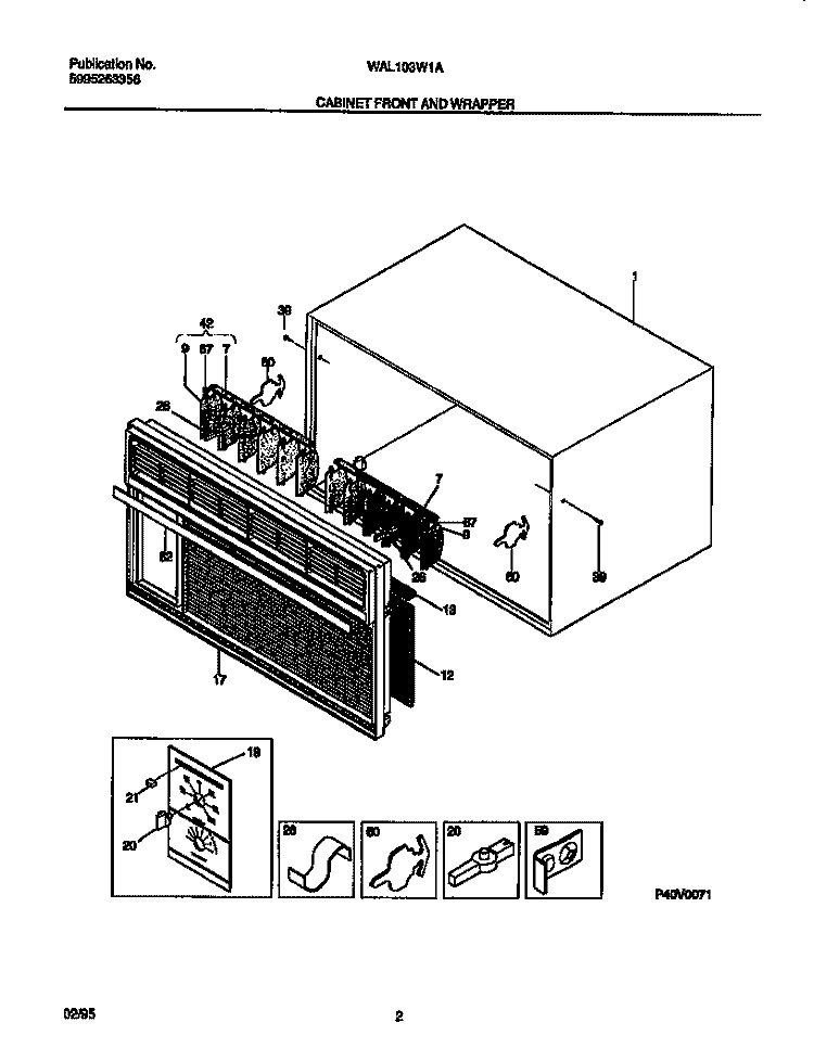 CABINET FRONT AND WRAPPER Diagram and Parts List for WAL103W1A2  Frigidaire Air Conditioner