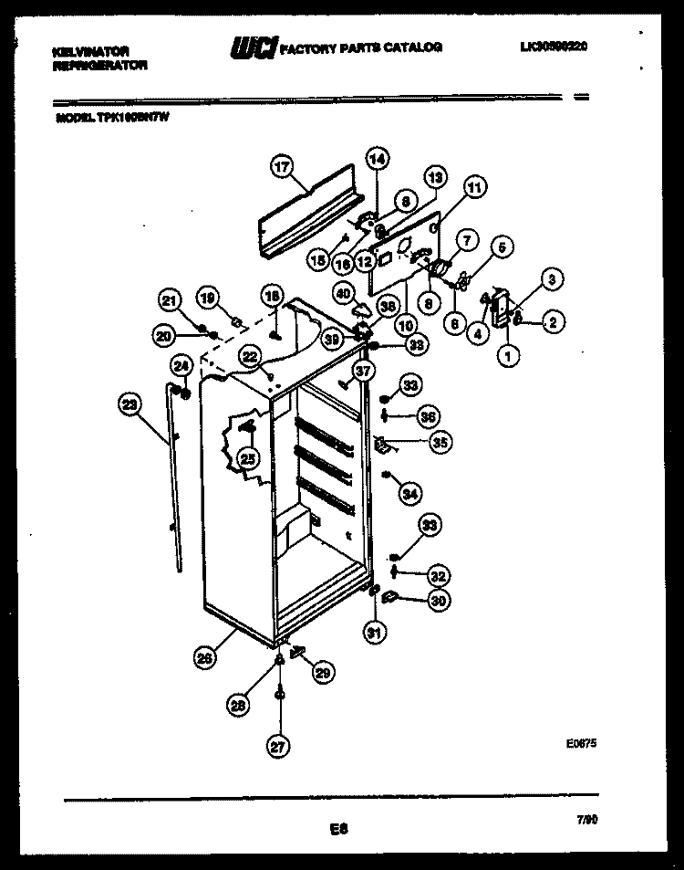 CABINET PARTS Diagram and Parts List for TPK160BN7D  Kelvinator Refrigerator
