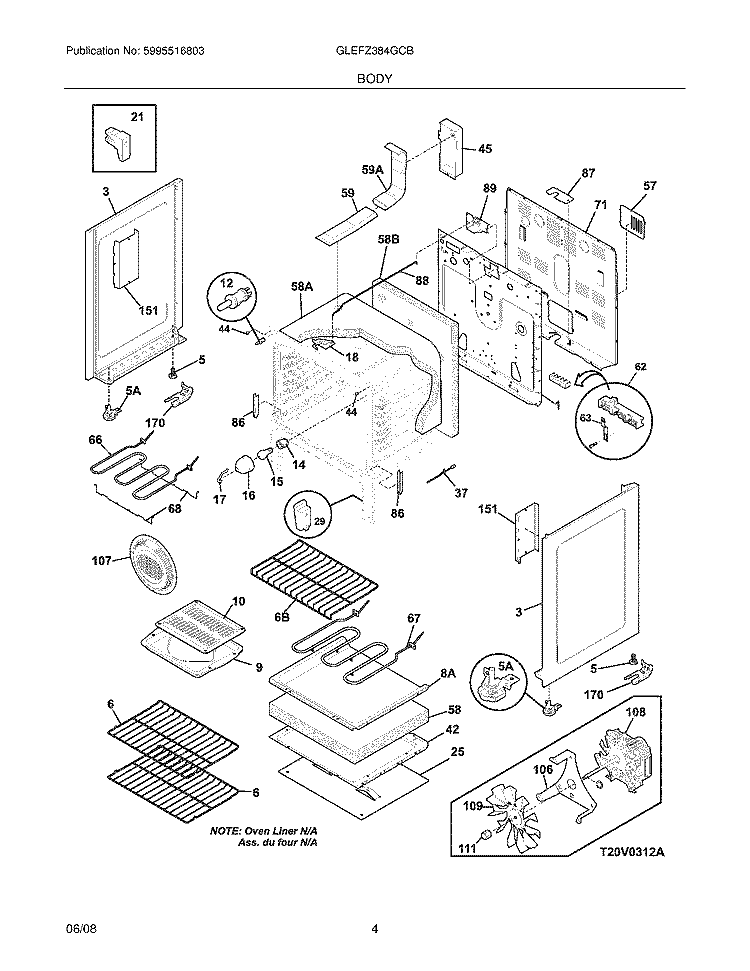 BODY Diagram and Parts List for GLEFZ384GCB  Frigidaire Range