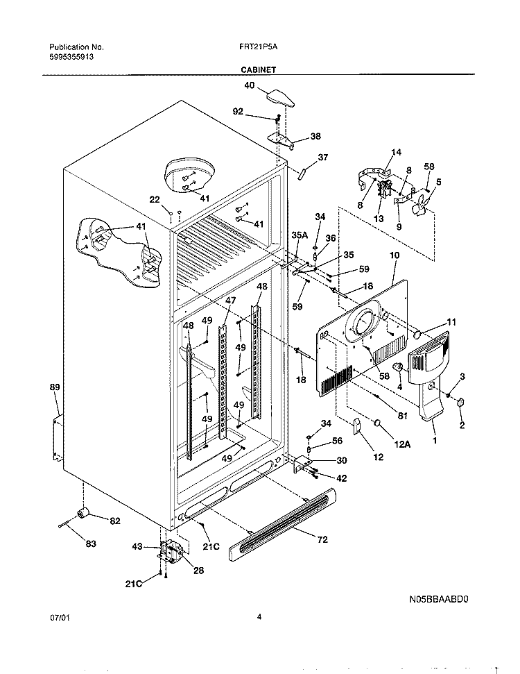 CABINET Diagram and Parts List for FRT21P5AQ2  Frigidaire Refrigerator