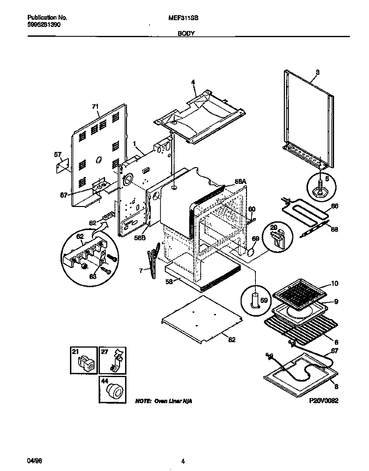 BODY Diagram and Parts List for MEF311SBDE  Frigidaire Range