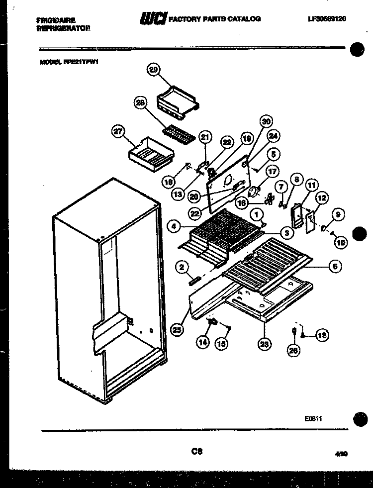 SHELVES AND SUPPORTS Diagram and Parts List for PFE21TFA1  Frigidaire Refrigerator