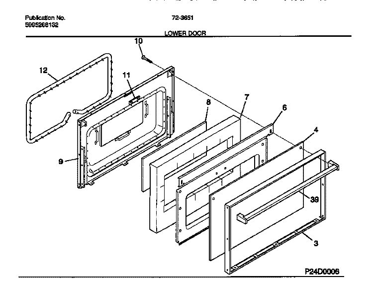 LOWER DOOR Diagram and Parts List for 72-3651-23-07  Tappan Range