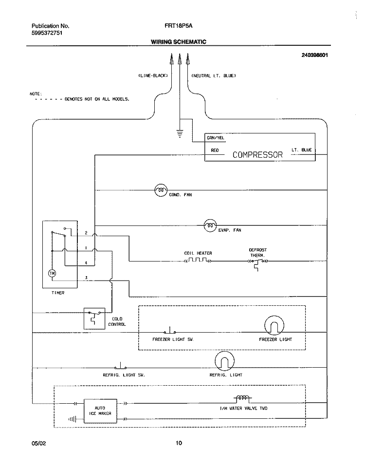 WIRING SCHEMATIC Diagram and Parts List for FRT18P5AB7  Frigidaire Refrigerator
