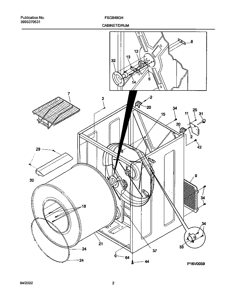 DRY CAB, HEATER Diagram and Parts List for FSG849GHQ1  Frigidaire Dryer