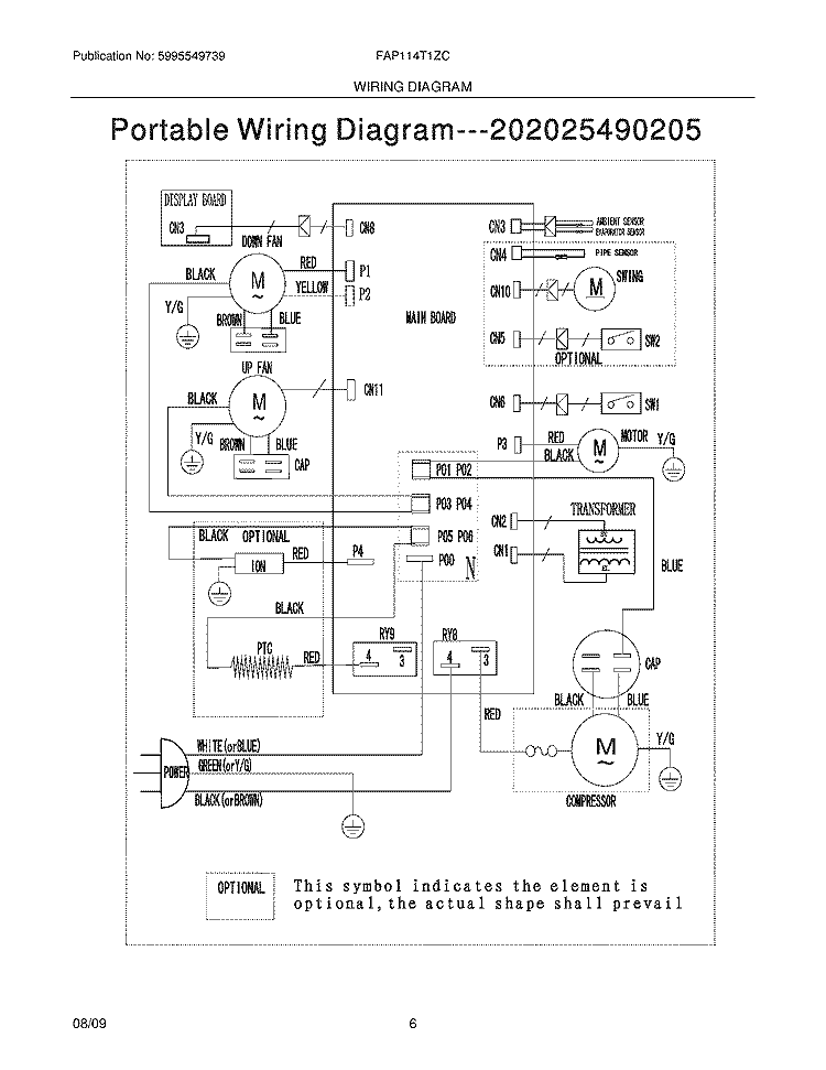 WIRING DIAGRAM Diagram and Parts List for FAP114T1ZC  Frigidaire Air Conditioner